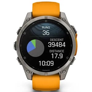 Garmin f nix 8 47 mm, AMOLED Smart Watch - Sapphire, Titanium with Spark Orange/Graphite Silicone Band, , hires