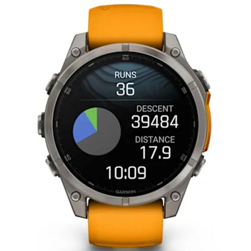 Garmin f nix 8 47 mm, AMOLED Smart Watch - Sapphire, Titanium with Spark Orange/Graphite Silicone Band, , hires