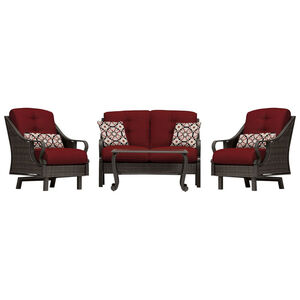 Hanover Ventura 4-Piece Patio Furniture Seating Set with Tile Top Coffee Table - Crimson Red