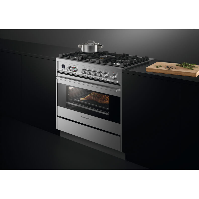 Fisher & Paykel Series 9 36 in. 4.9 cu. ft. True European Convection Dual Fuel Range with 5 Sealed Burners - Stainless Steel, , hires