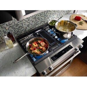 KitchenAid 30 in. 6.4 cu. ft. True European Convection Slide-In Dual Fuel Range with 4 Sealed Burners - Stainless Steel, , hires