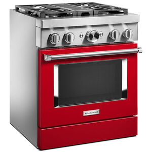 KitchenAid 30 in. 4.1 cu. ft. Smart Convection Oven Freestanding Dual Fuel Range with 4 Sealed Burners - Passion Red, , hires