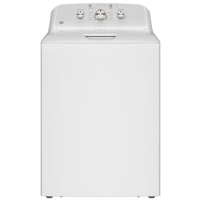 GE 27 in. 4.3 cu. ft. Top Load Washer with Stainless Steel Basket, Cold Plus, Water Level Control , True Dual-Action Agitator & Sanitize with Oxi - White | GTW385ASWWS