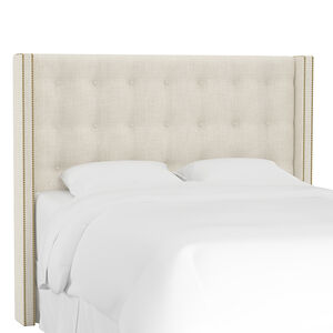 Skyline Queen Nail Button Tufted Wingback Headboard in Linen - Talc, Cream, hires