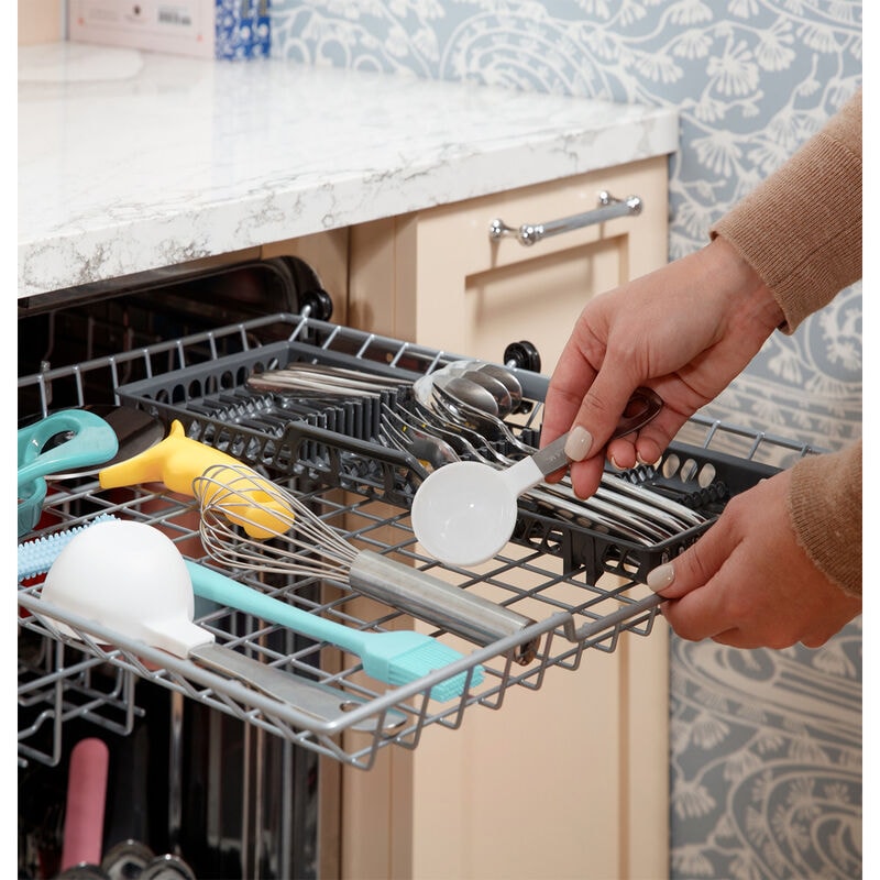 GE 24 in. Top Control Flush-Mount Dishwasher with 45 dBa Sound Level, 3rd-Rack & Dry Boost - White, White, hires