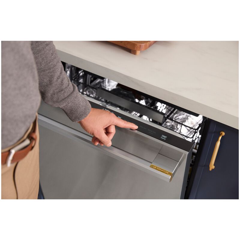 LG SIGNATURE 24 in. Top Control Flush-Mount Smart Dishwasher with 39 dBA Sound Level, 3rd-Rack & Dynamic Heat Dry with AOD - PrintProof Stainless Steel, , hires