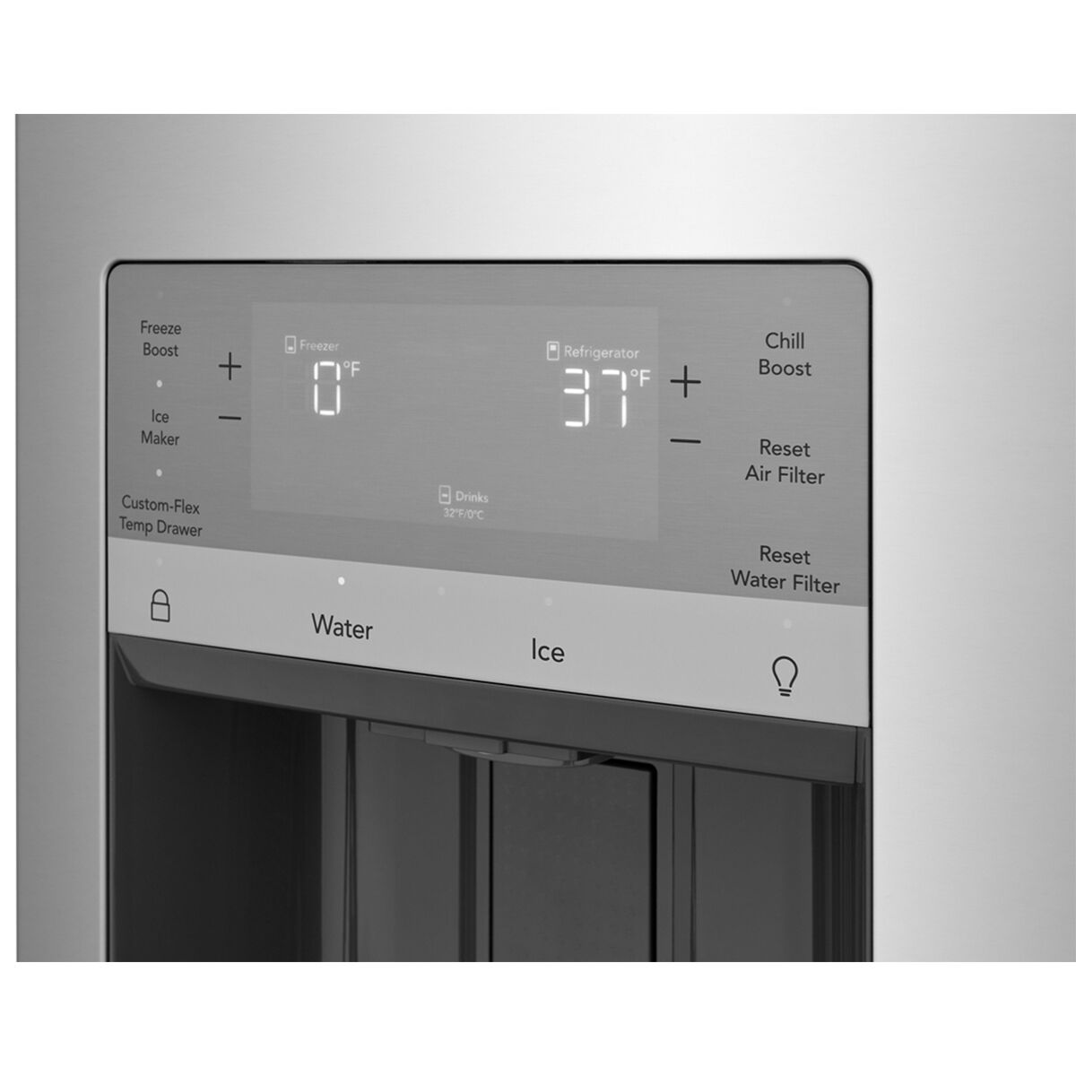 Interior and dispenser view of Frigidaire FRMS2733AV showing ice and water dispenser