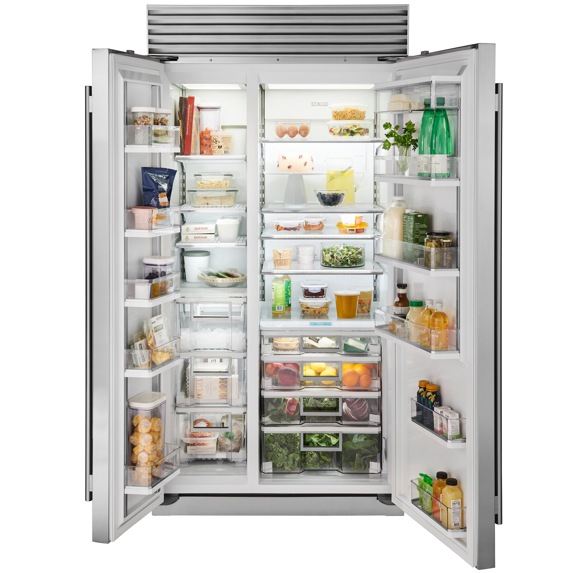 Interior view of Sub-Zero CL4250S-S-T showing fully stocked refrigerator.