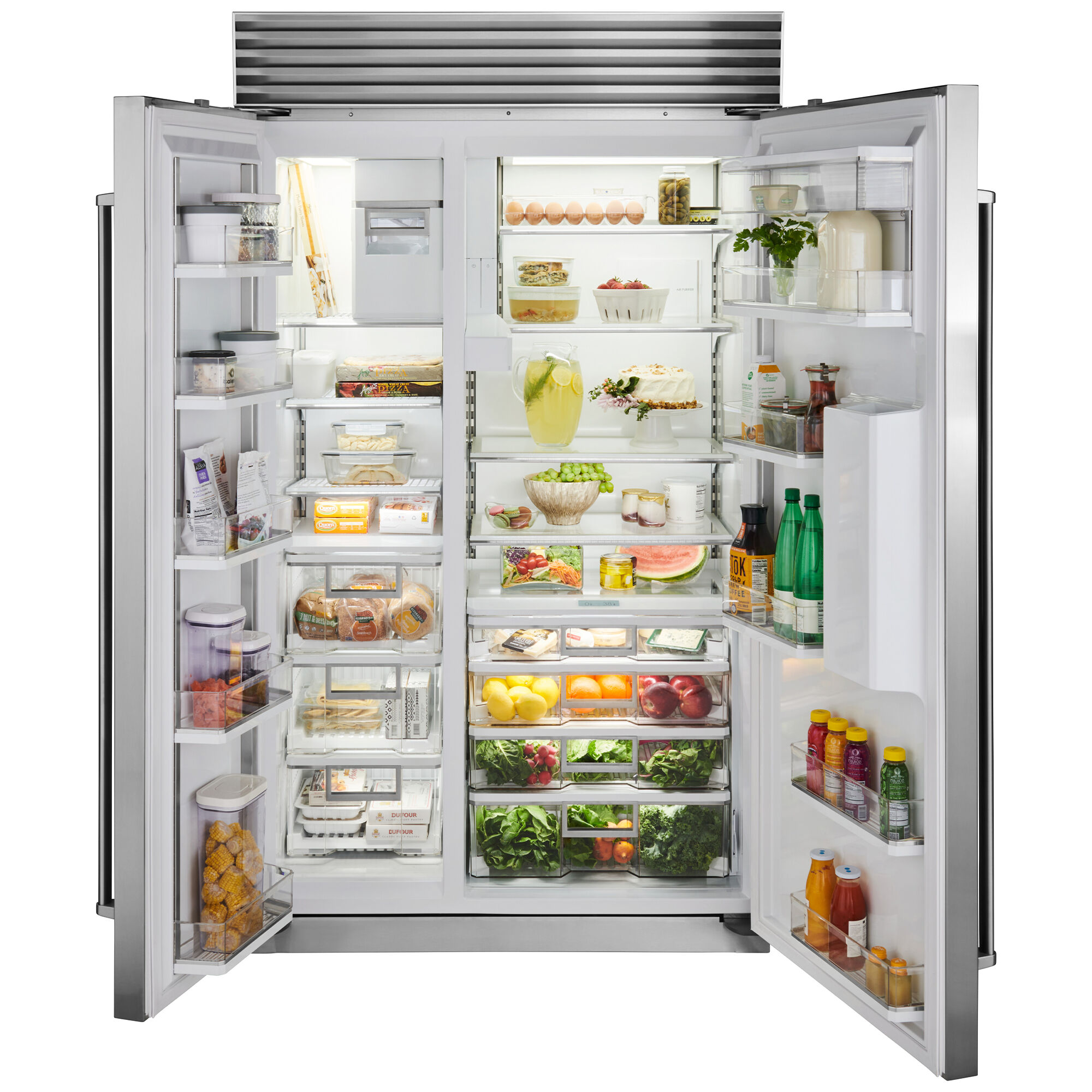 Interior view of Sub-Zero CL4850SD/O showing ClearSight LED lighting, stainless accents, and side-by-side compartment layout