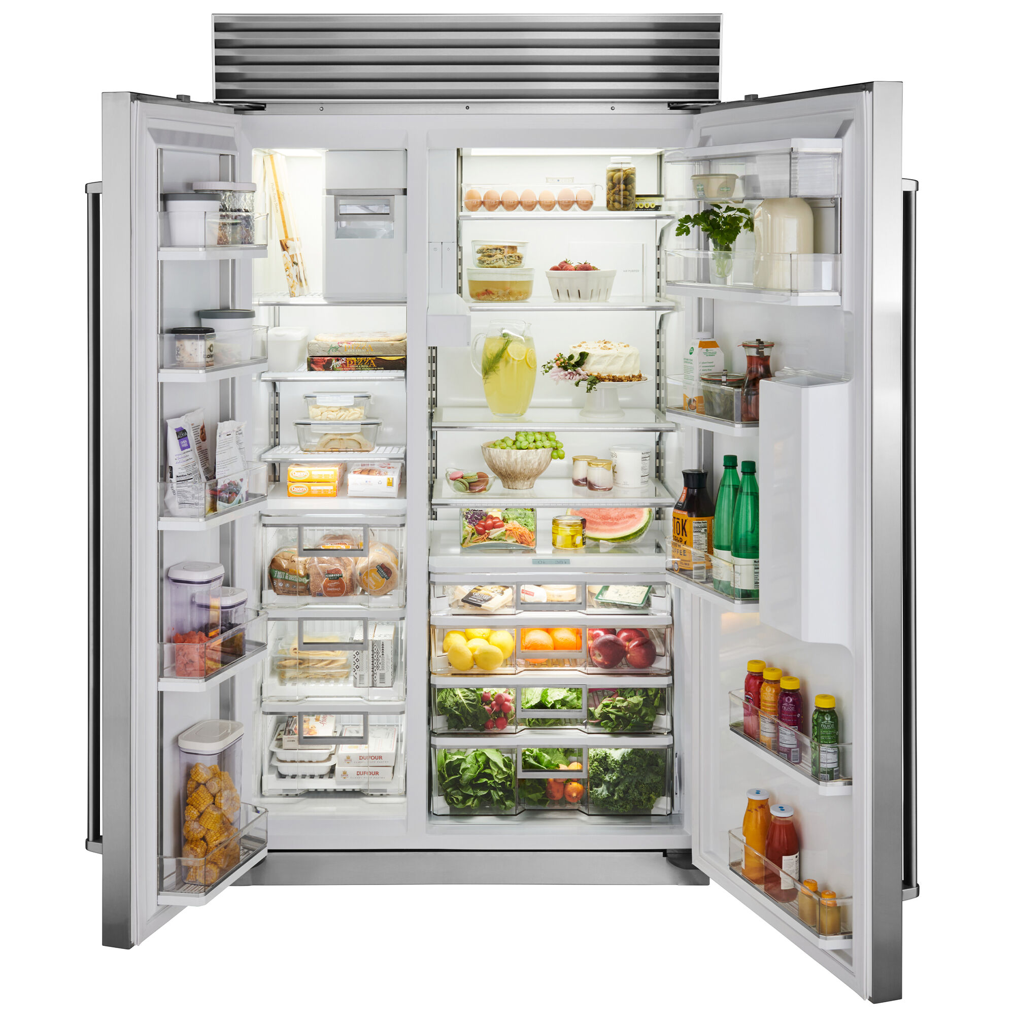 Interior view of Sub-Zero CL4850SD/S/P showing stainless accents, ClearSight LED lighting, and adjustable shelving