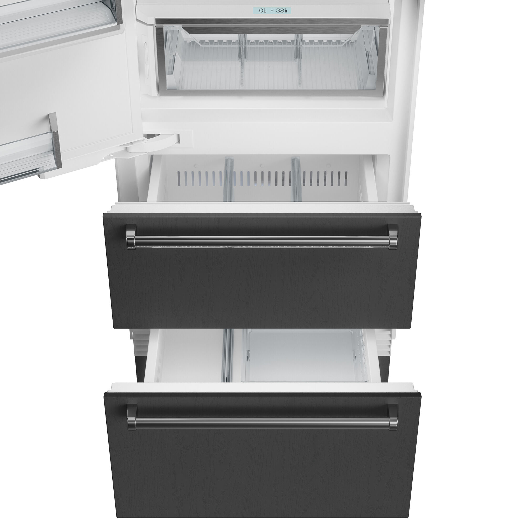 Interior view of the Sub-Zero DET3050CI-L showing the open interior of the two bottom freezer drawers.