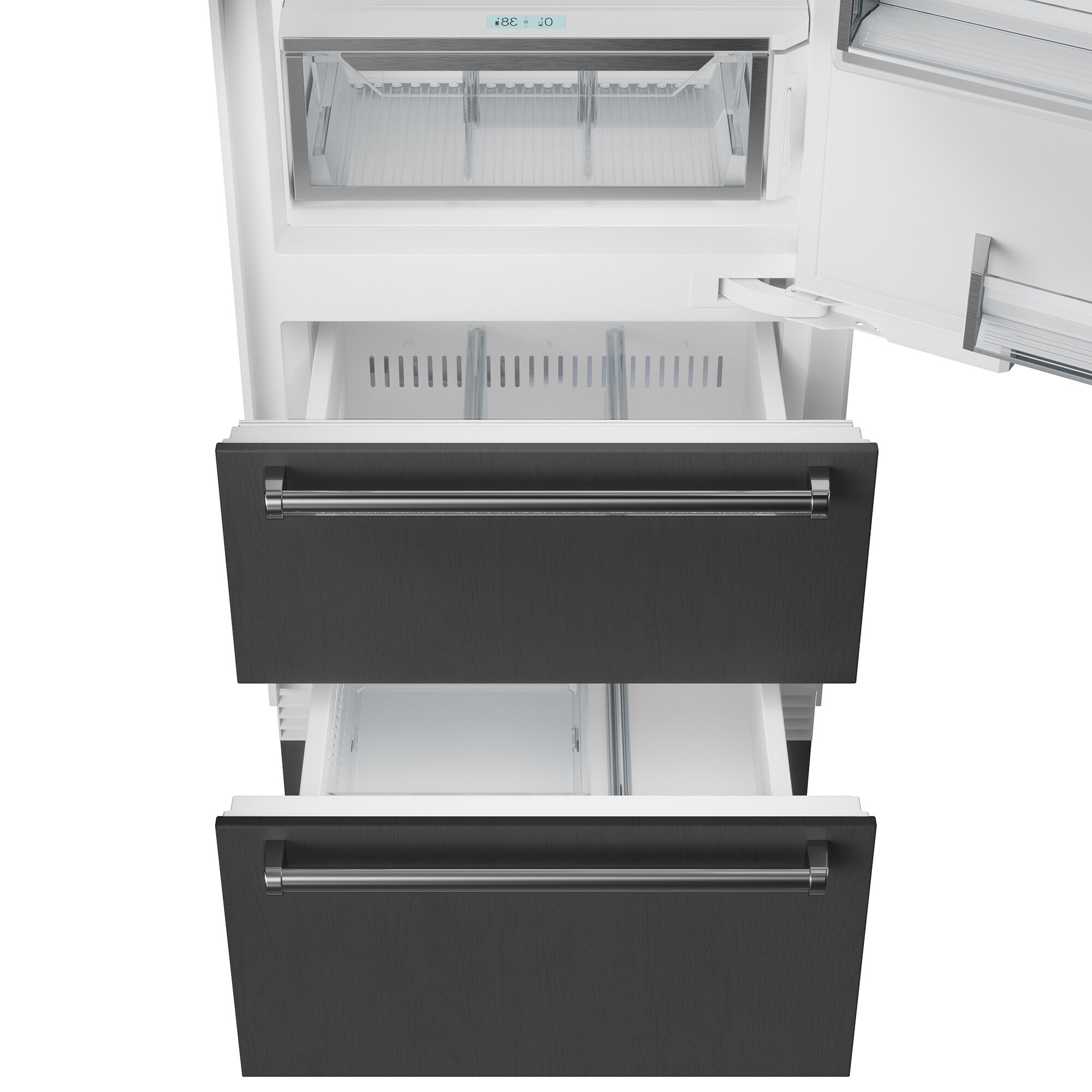 Interior view of the Sub-Zero DET3050CI-R showing the open interior of the bottom freezer drawers