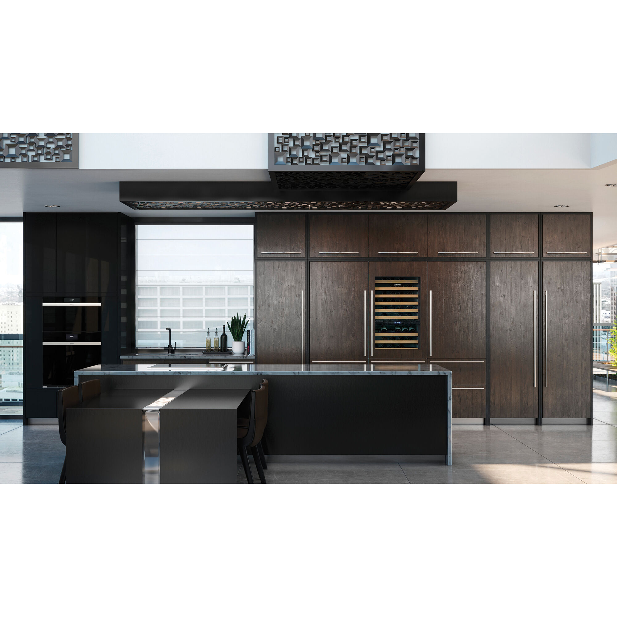 Sub-Zero DET3050CI-L Designer Series Built-In Bottom Freezer Refrigerator shown in a luxury built-in kitchen setting