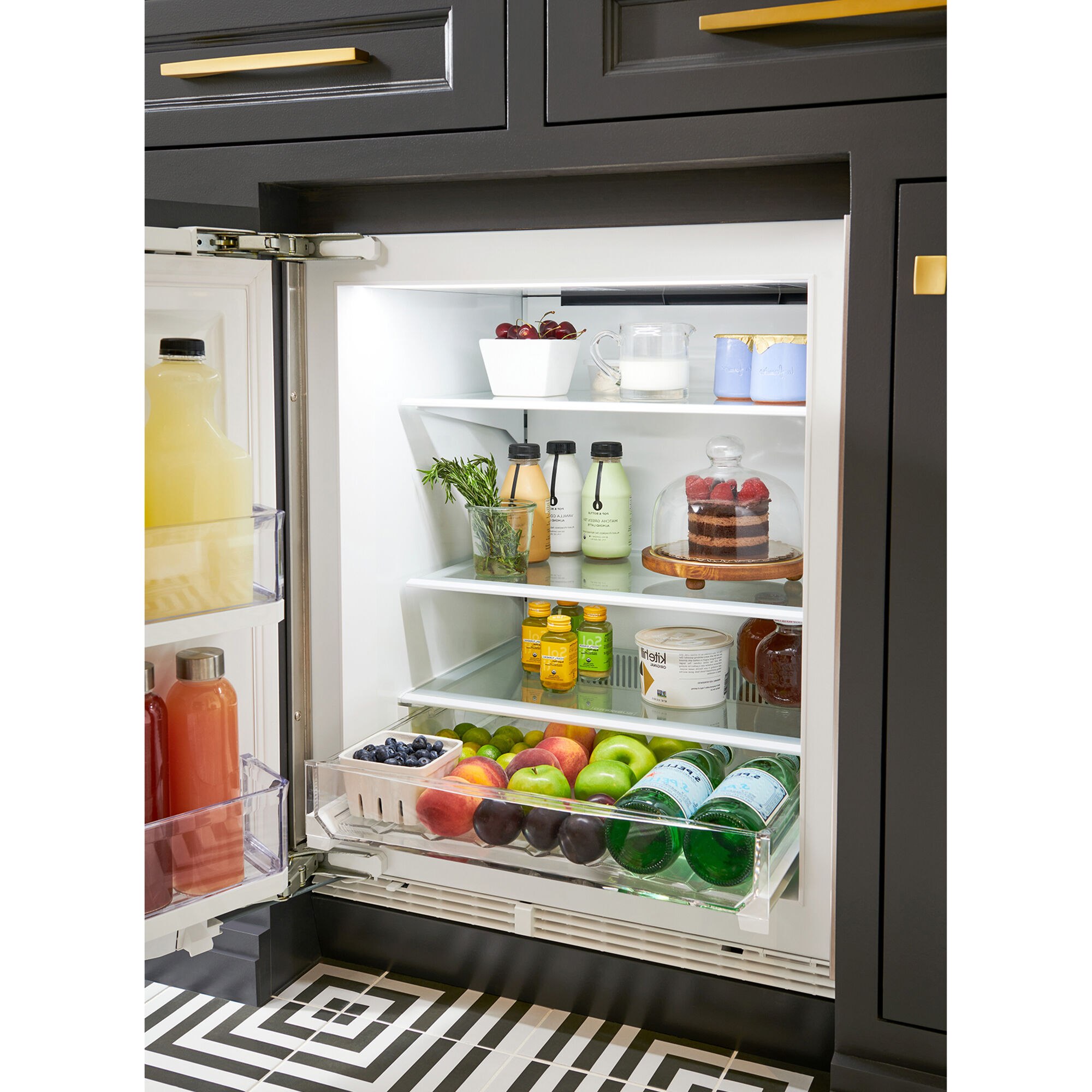 Interior view of Sub-Zero DEU2450RADAL showing interior shelving and precise temperature organization