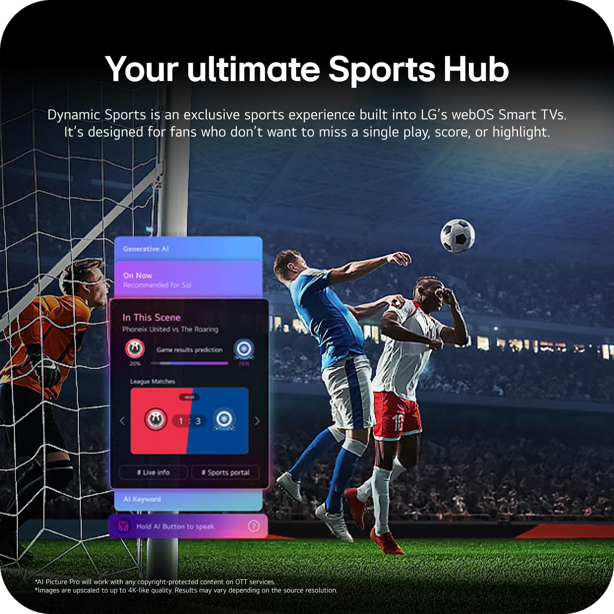 LG webOS Smart TV interface on the 83-inch W6 OLED displaying streaming and sports content