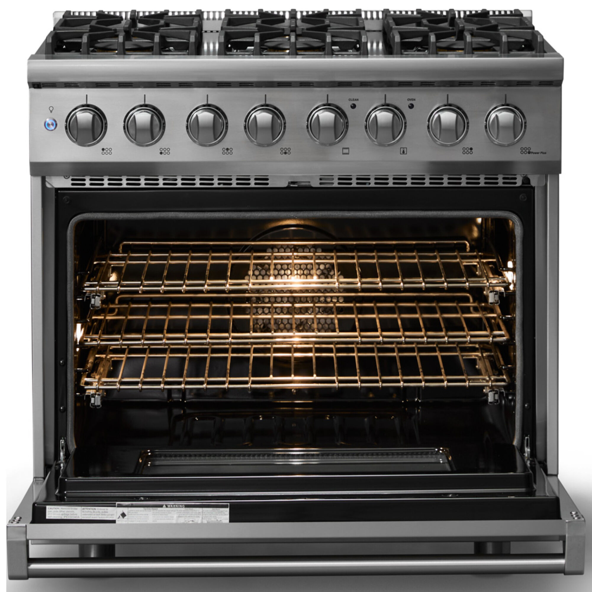 Viking 5 Series 36 in. Dual Fuel Range, Stainless Steel, freestanding, front view
