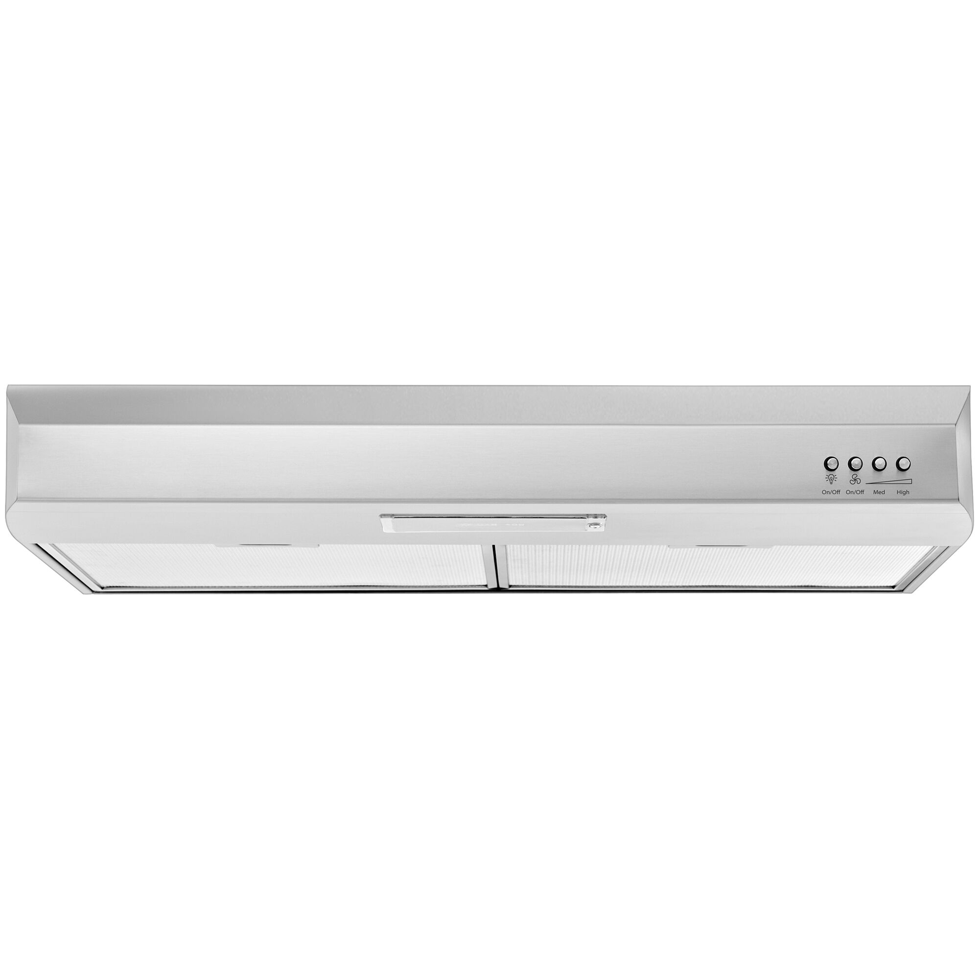 View of the aluminum grease filter on the Whirlpool WVU7130JS under-cabinet range hood.