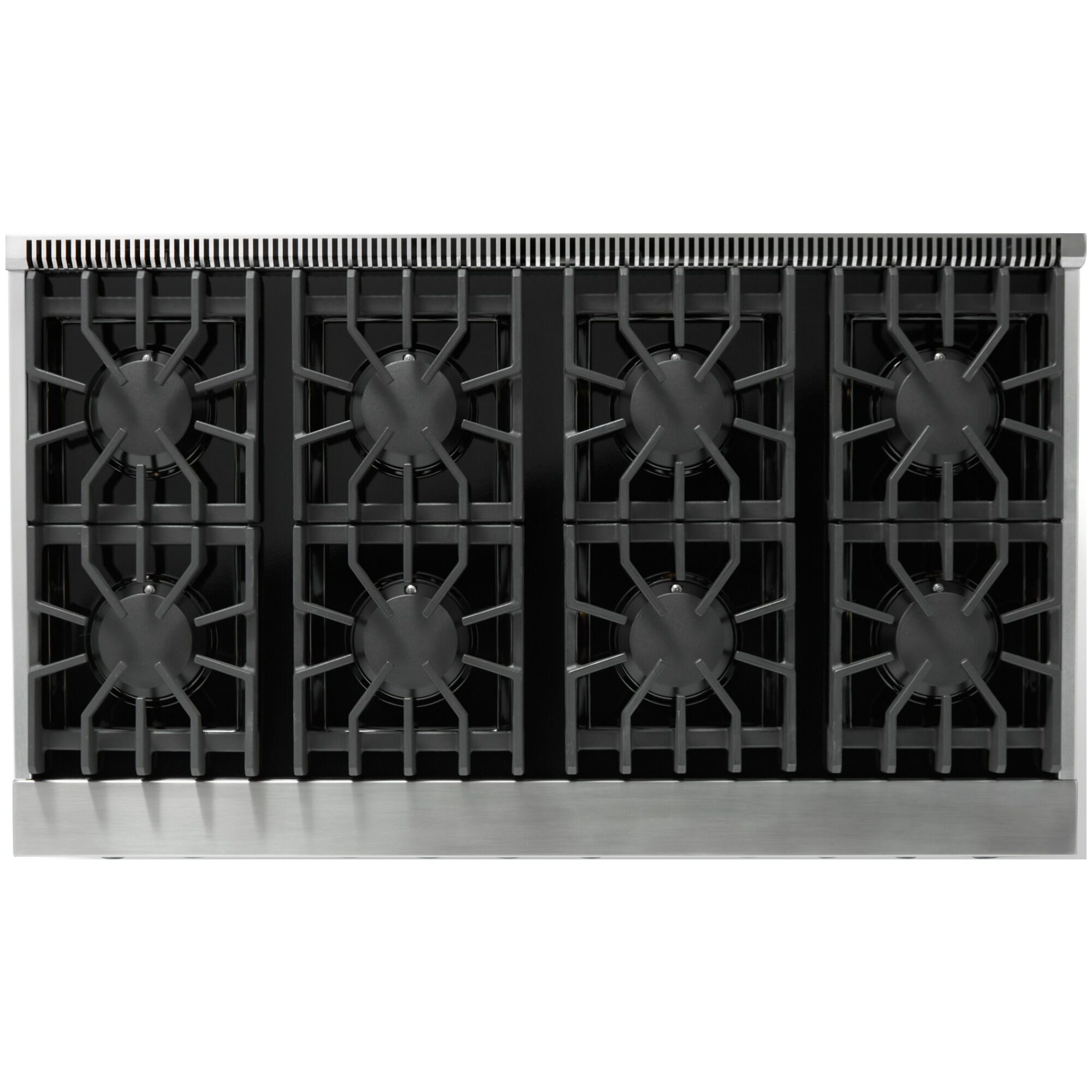Viking 5 Series VGR54848BSS Stainless Steel 48 in. gas range detail view showing eight sealed burners.