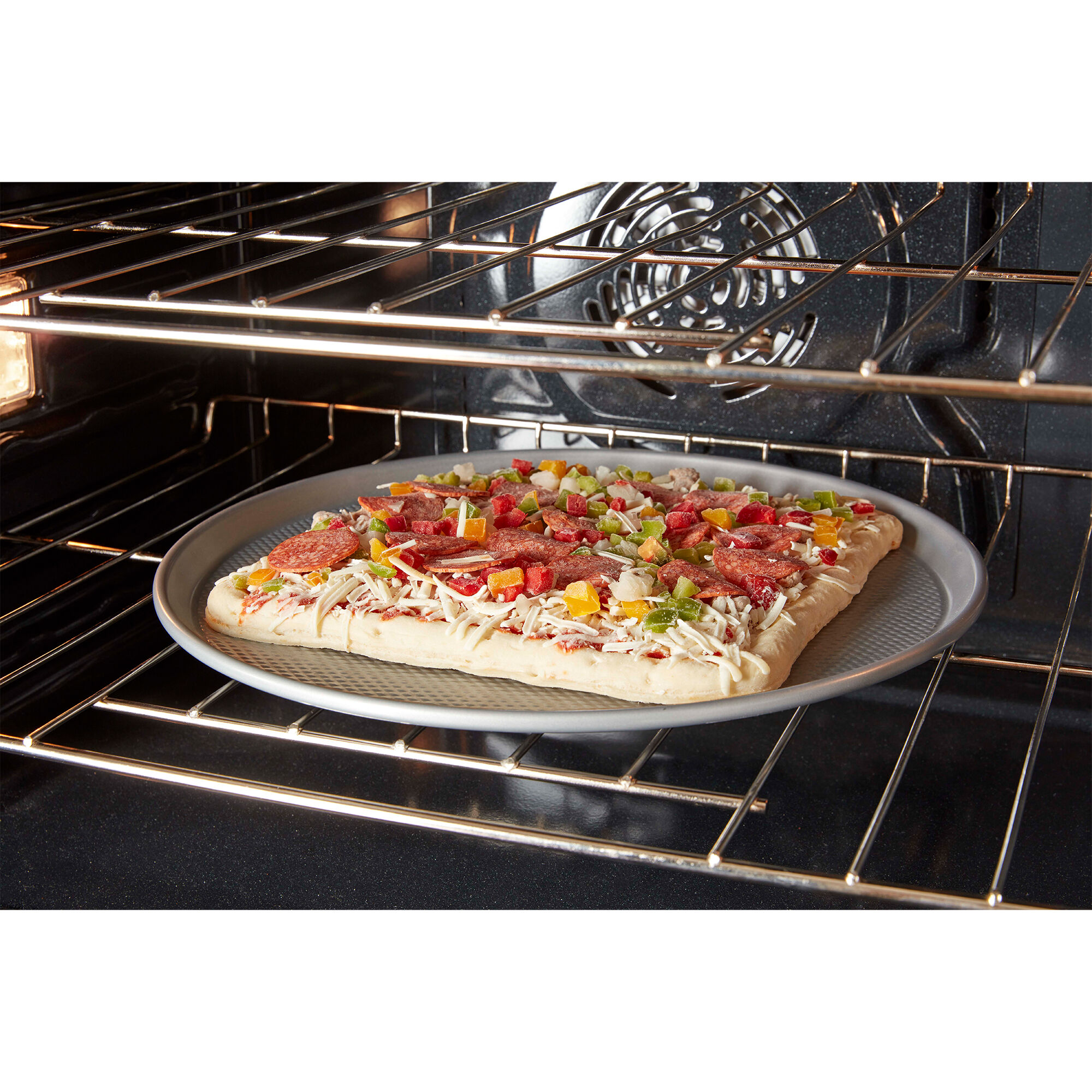 Whirlpool WOED5030LZ double wall oven interior showing a frozen dish placed on the oven rack.