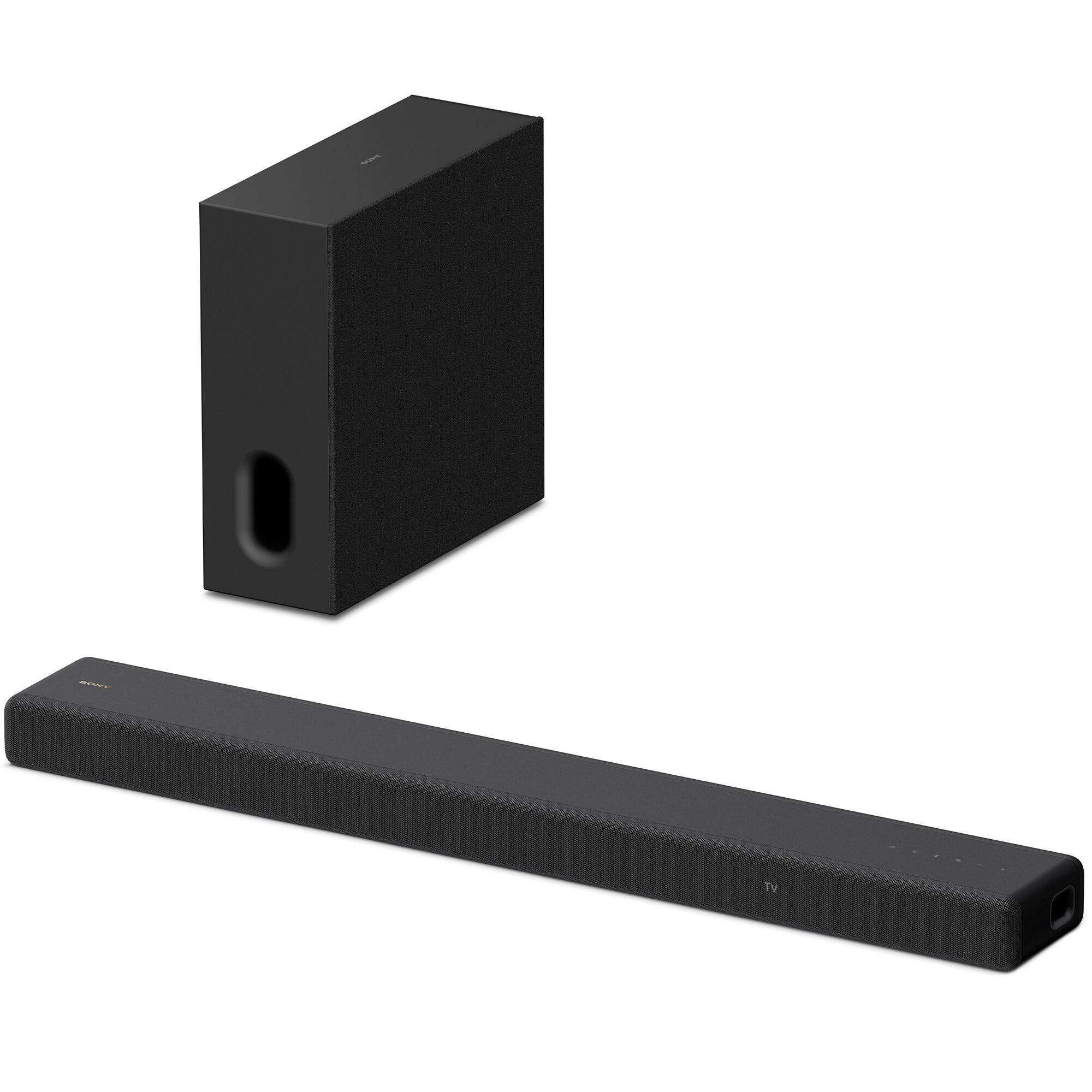 Sony SA-SW7 subwoofer shown alongside compatible BRAVIA Theater soundbar systems