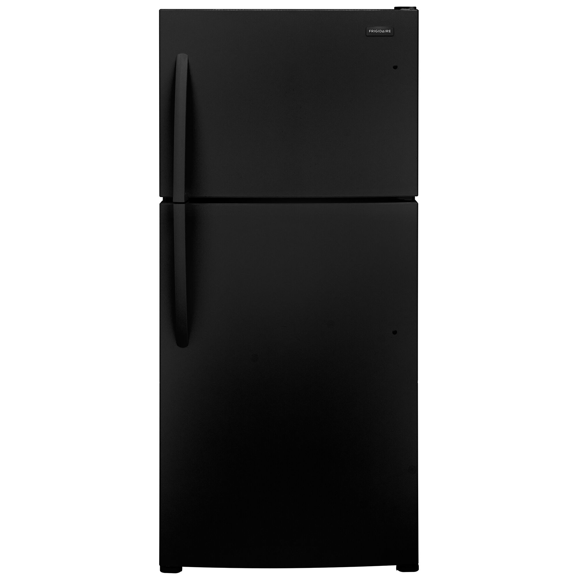 Frigidaire FFHT2022AB garage-ready top freezer refrigerator in black finish, front view
