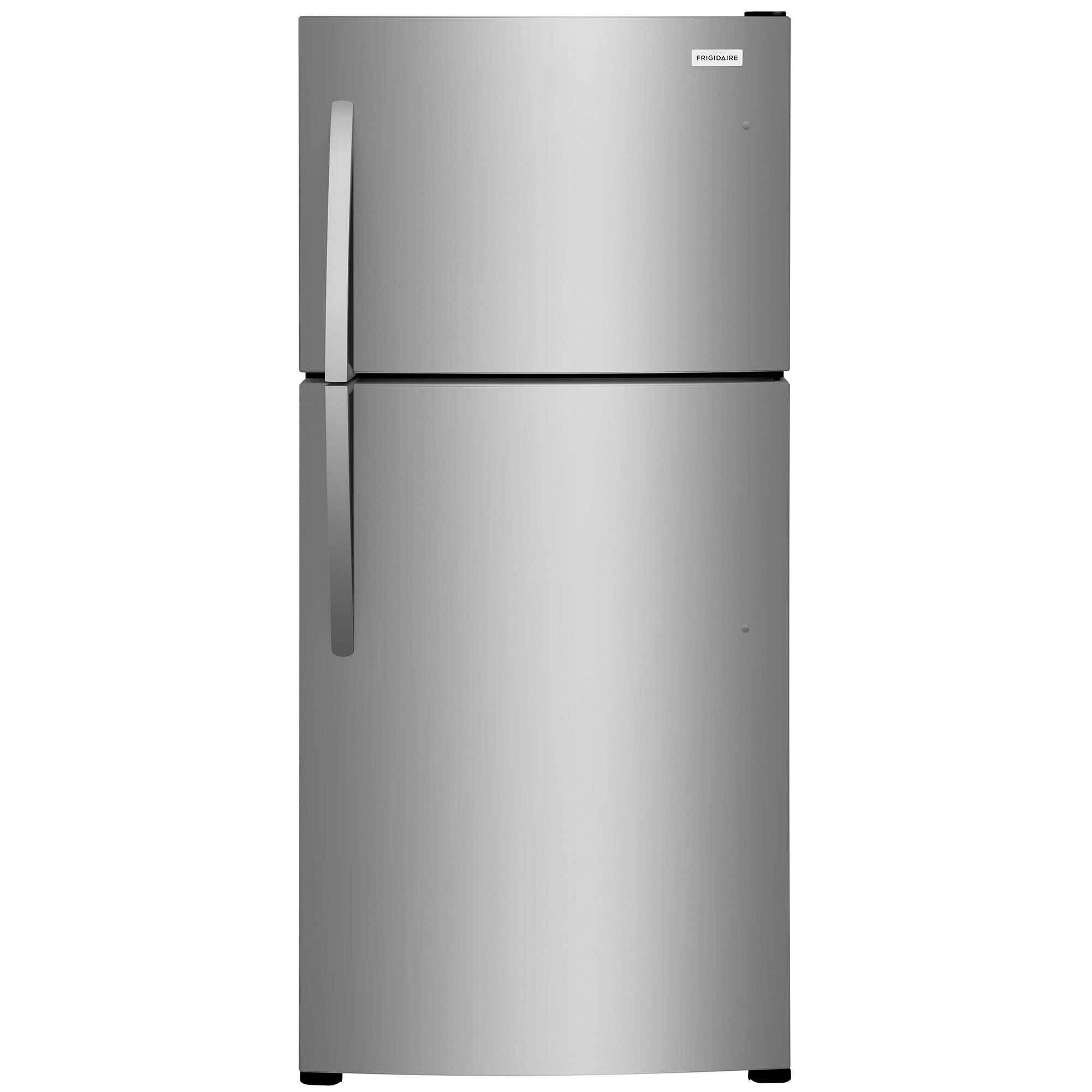 Frigidaire FFHT2022AS garage-ready top freezer refrigerator in stainless steel finish, front view