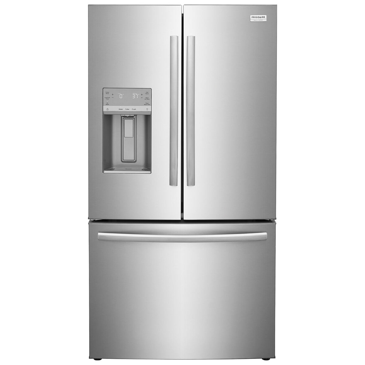 Frigidaire GRFS287DAF French door refrigerator in stainless steel, front view