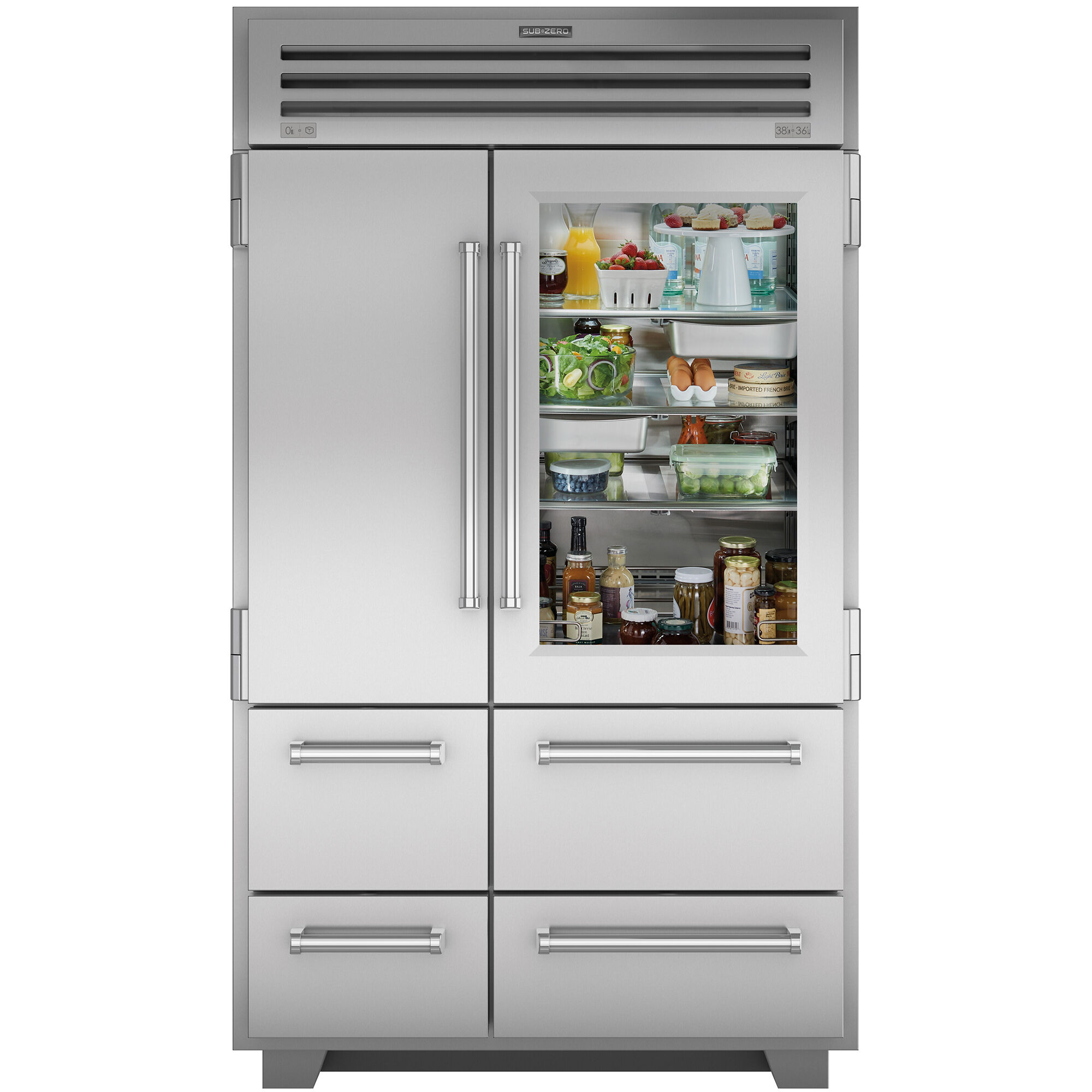 Sub-Zero Pro Series Built-In Side-by-Side Refrigerator with Glass Door model PRO4850G in Stainless Steel with Pro Handle