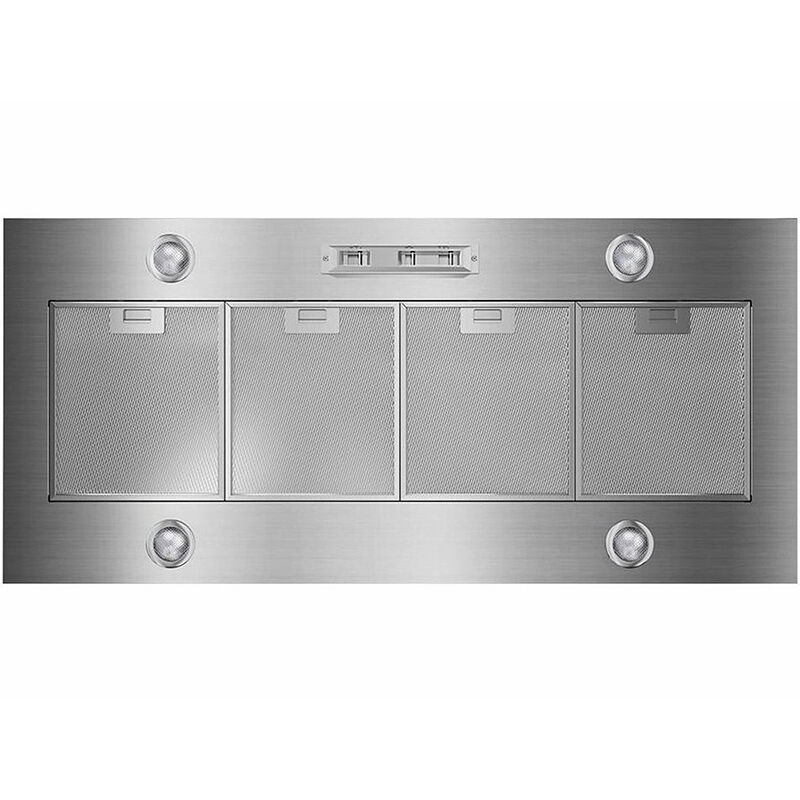 Whirlpool UVL6048JSS 48-inch stainless steel undercabinet range hood shown on white background.