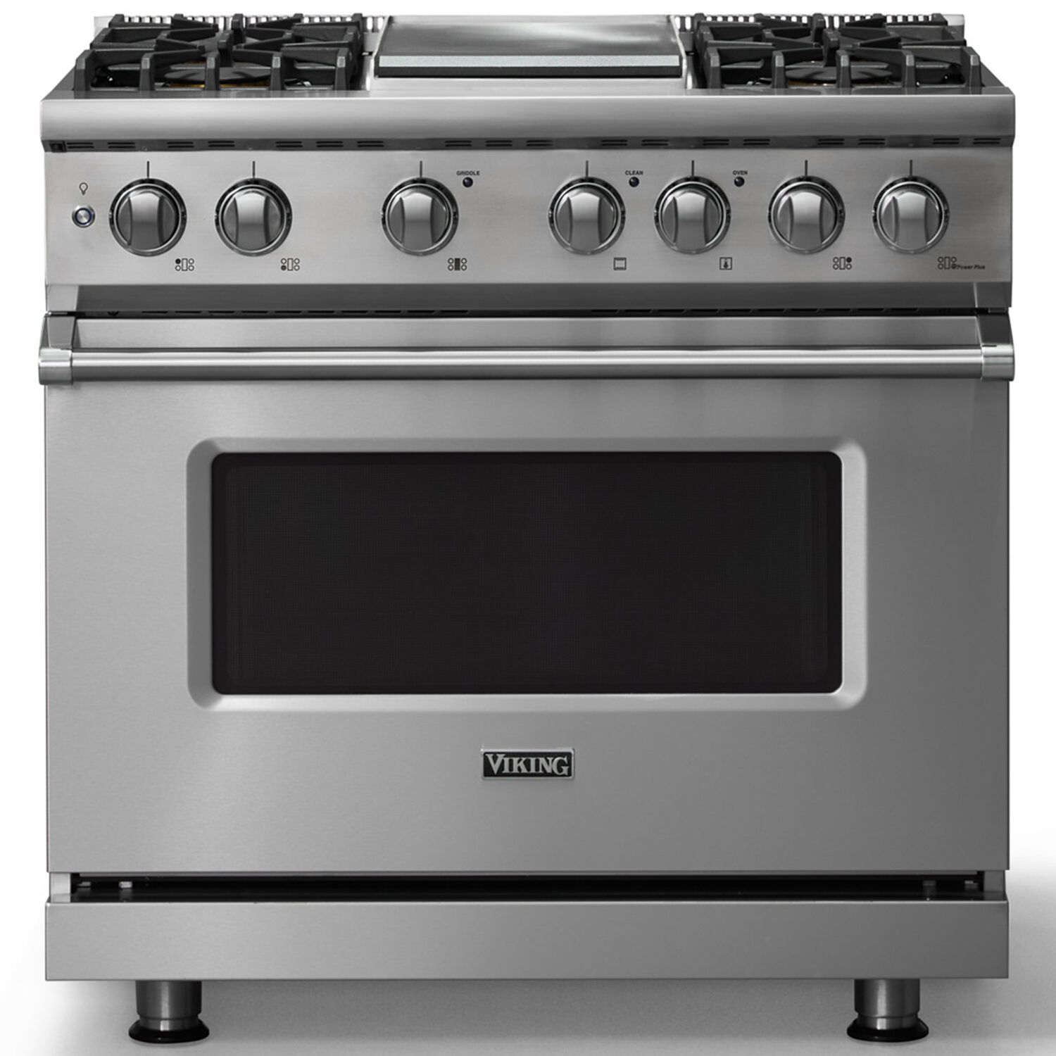 Viking 36-Inch Dual Fuel Range VDR53644GSS, Stainless Steel, freestanding, front view
