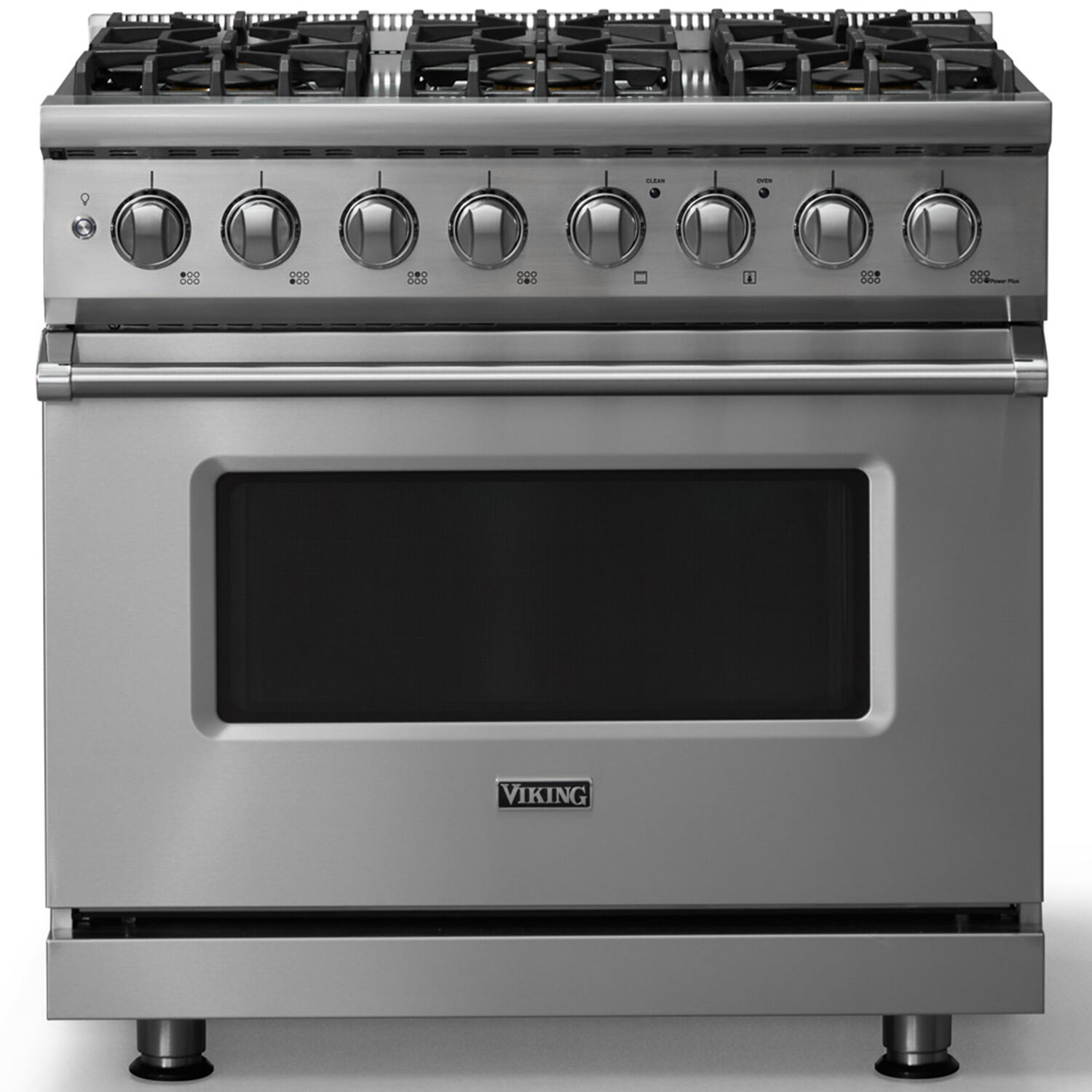 Viking 5 Series 36-inch Dual Fuel Range model VDR53646BSS, Stainless Steel, freestanding, front view