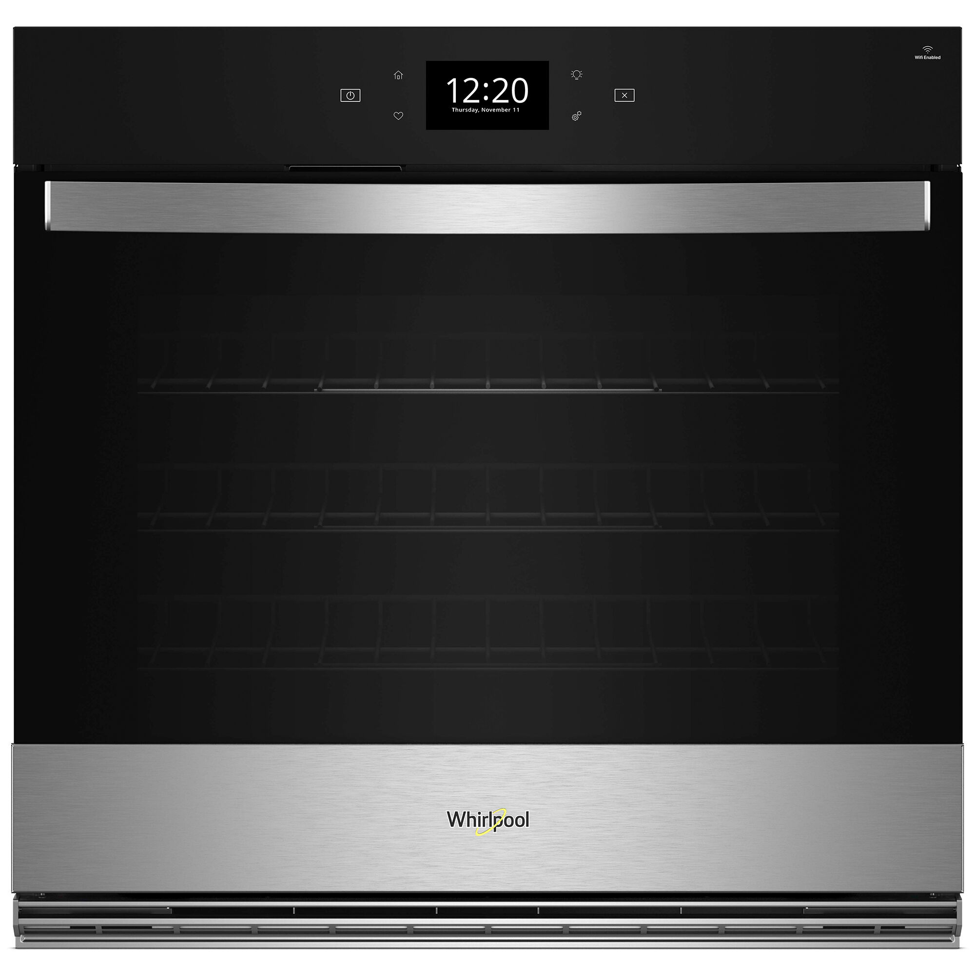 Whirlpool WOES7027PZ single smart wall oven with Air Fry in fingerprint resistant stainless steel finish.