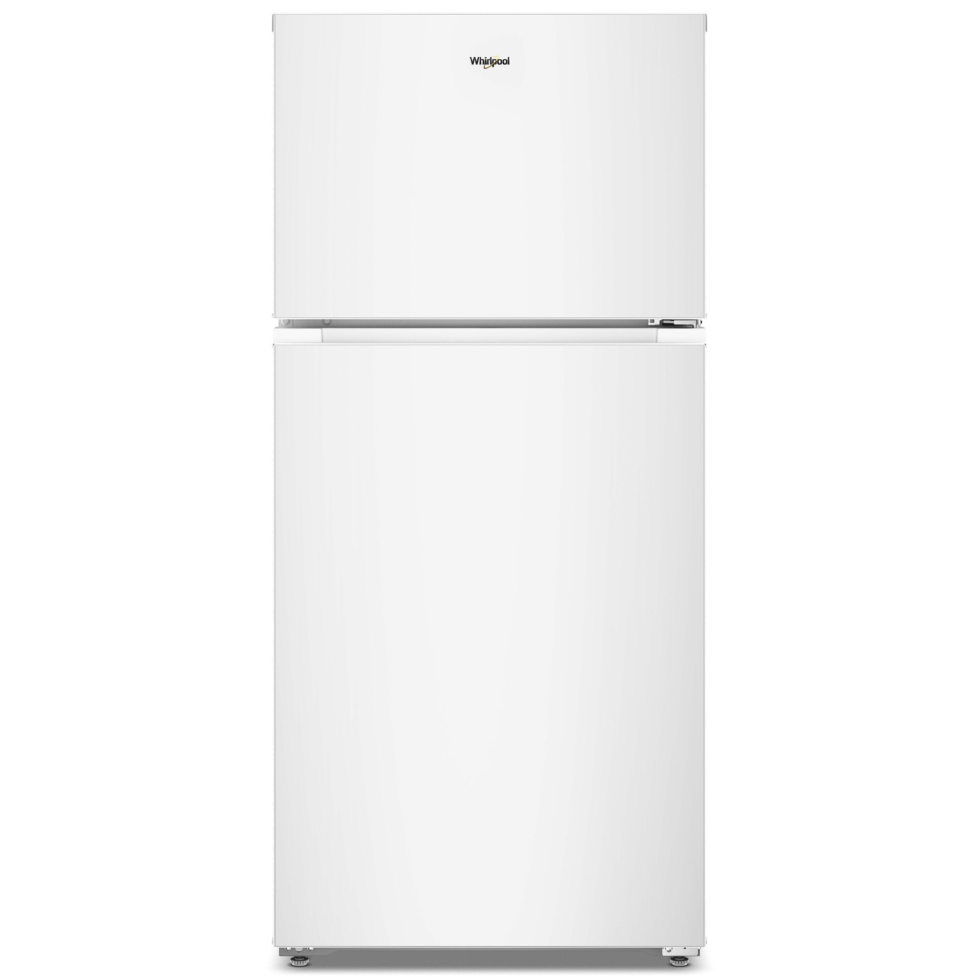 Whirlpool WRTX3014TW 28-inch top freezer refrigerator in white finish shown on white background.