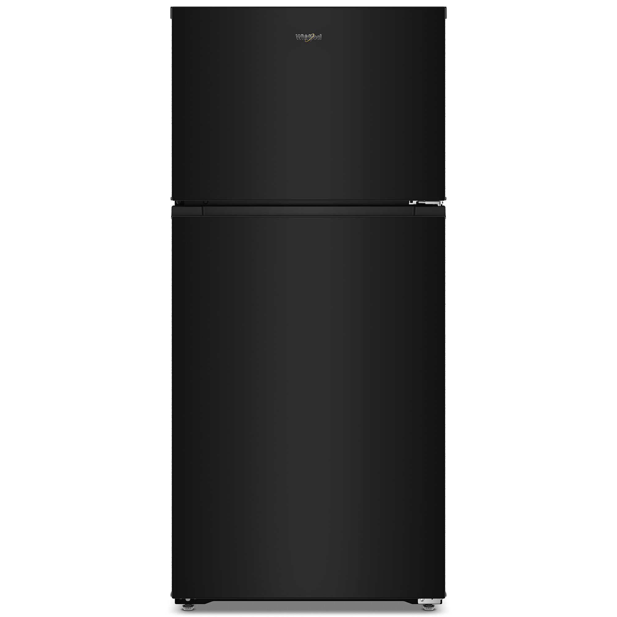 Whirlpool WRTX3314TB 28-inch top freezer refrigerator in black finish shown on white background.