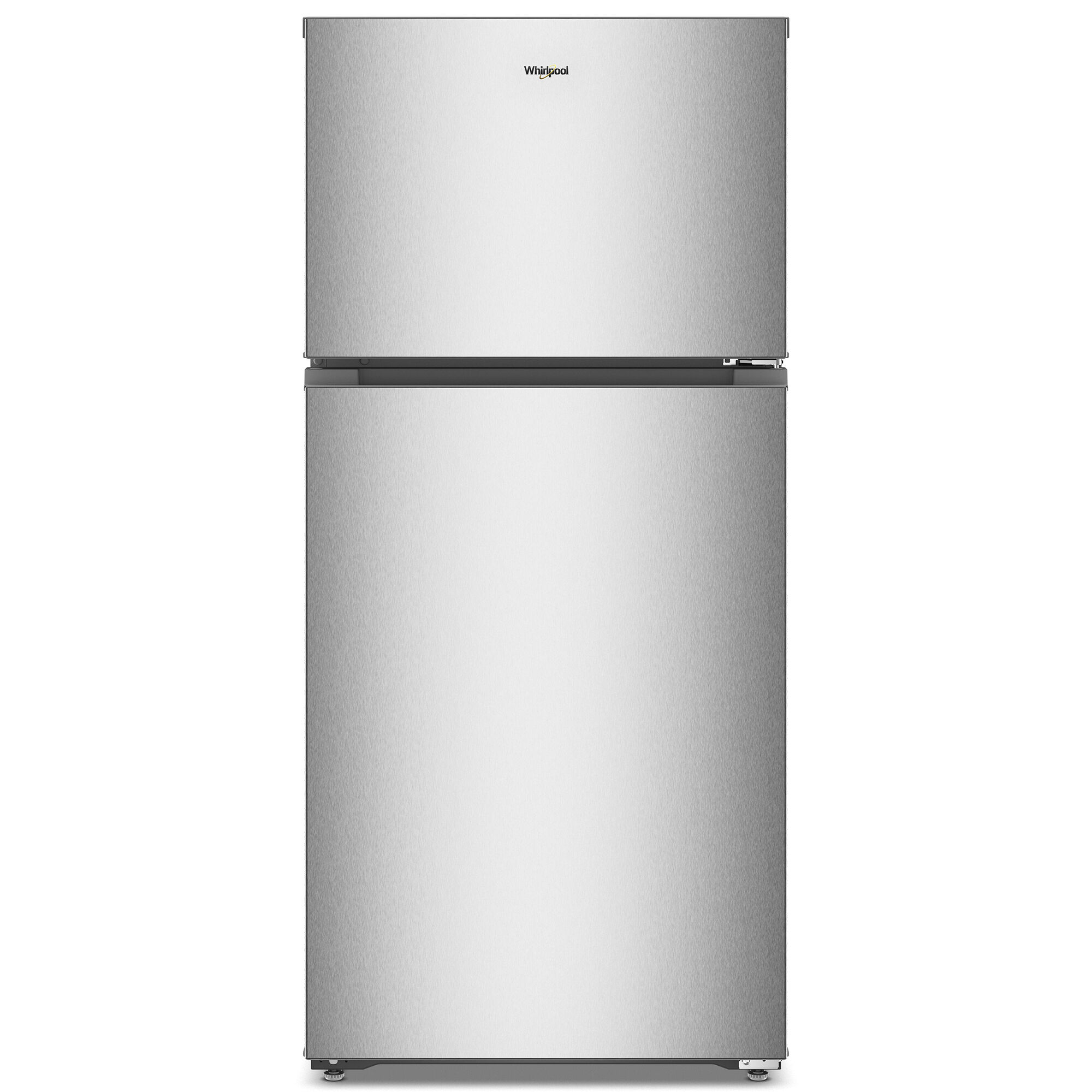 Whirlpool WRTX3314TZ 28-inch top freezer refrigerator in fingerprint resistant stainless steel finish shown on white background.