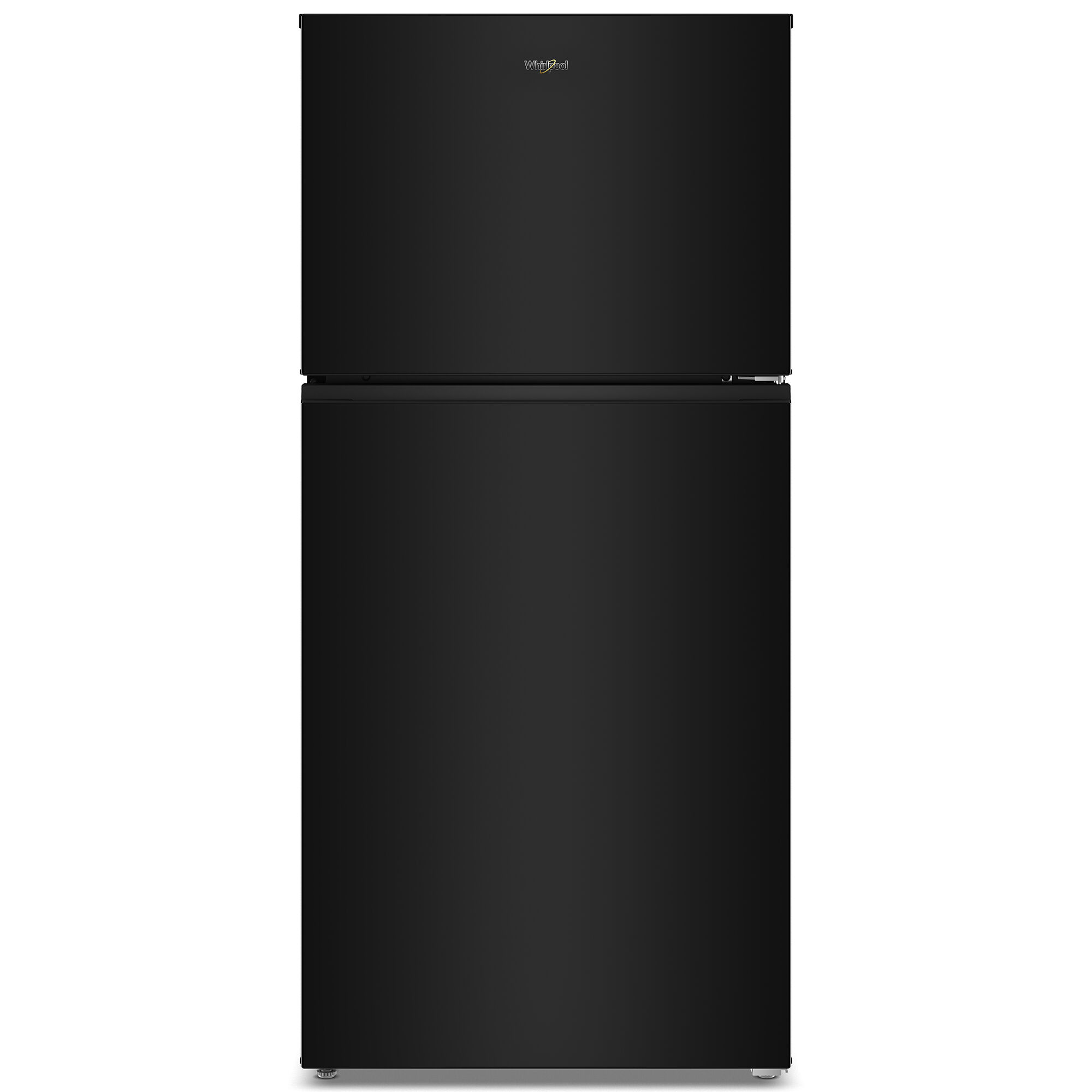 Whirlpool WRTX3319SB 30-inch top freezer refrigerator in black finish shown on white background.
