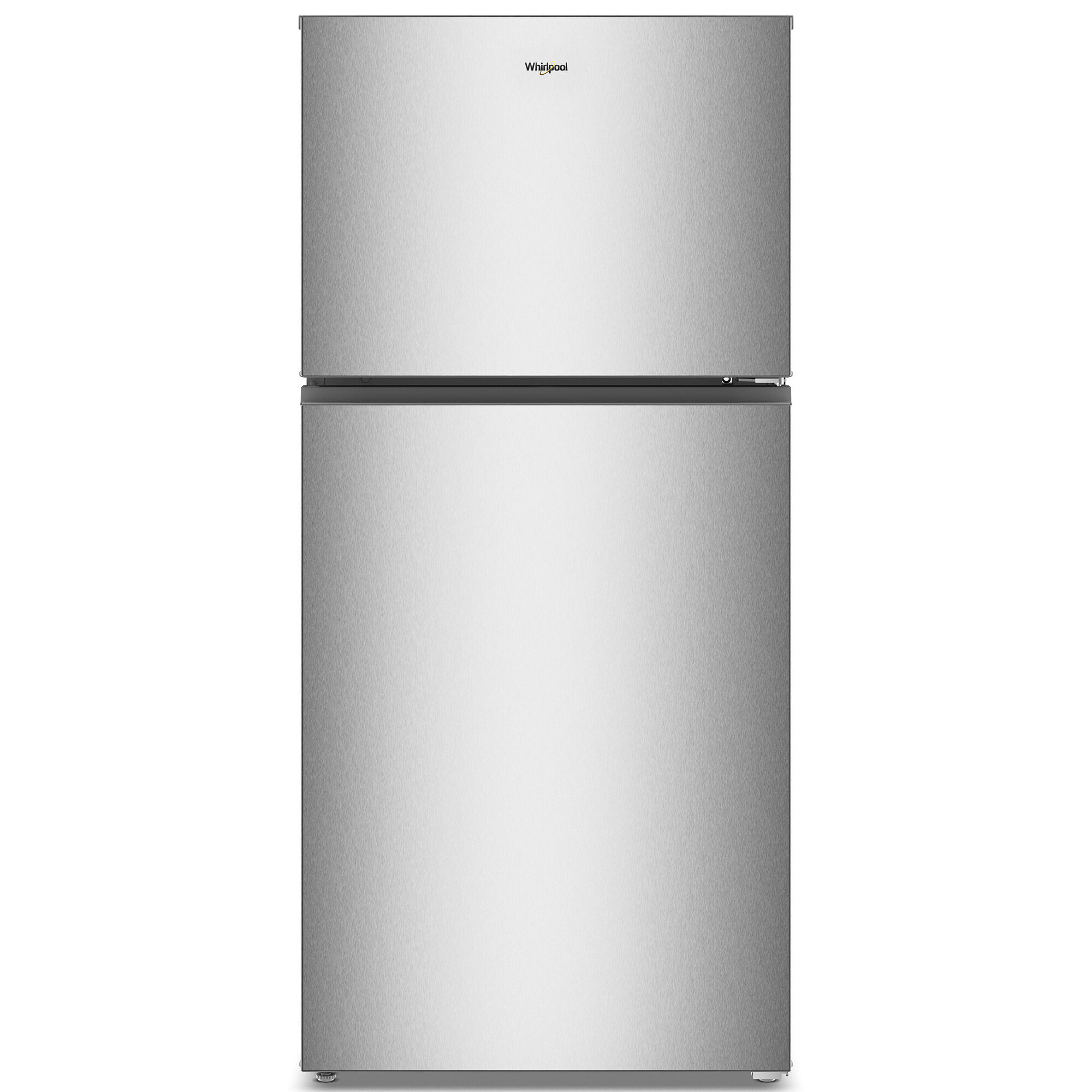 Whirlpool WRTX3319SZ 30-inch top freezer refrigerator in fingerprint resistant stainless steel finish shown on white background.