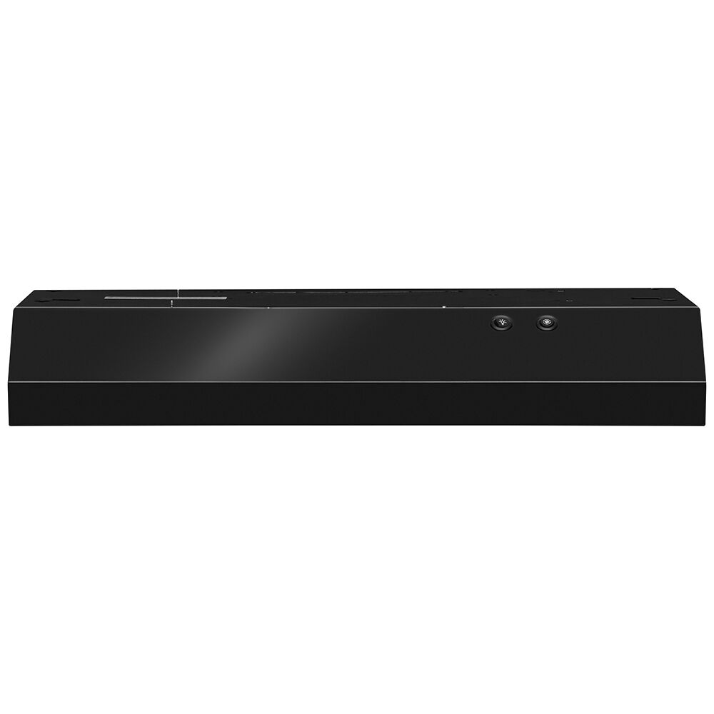 Whirlpool WVU17UC0JB 30-inch convertible undercabinet range hood in black finish, shown on white background.