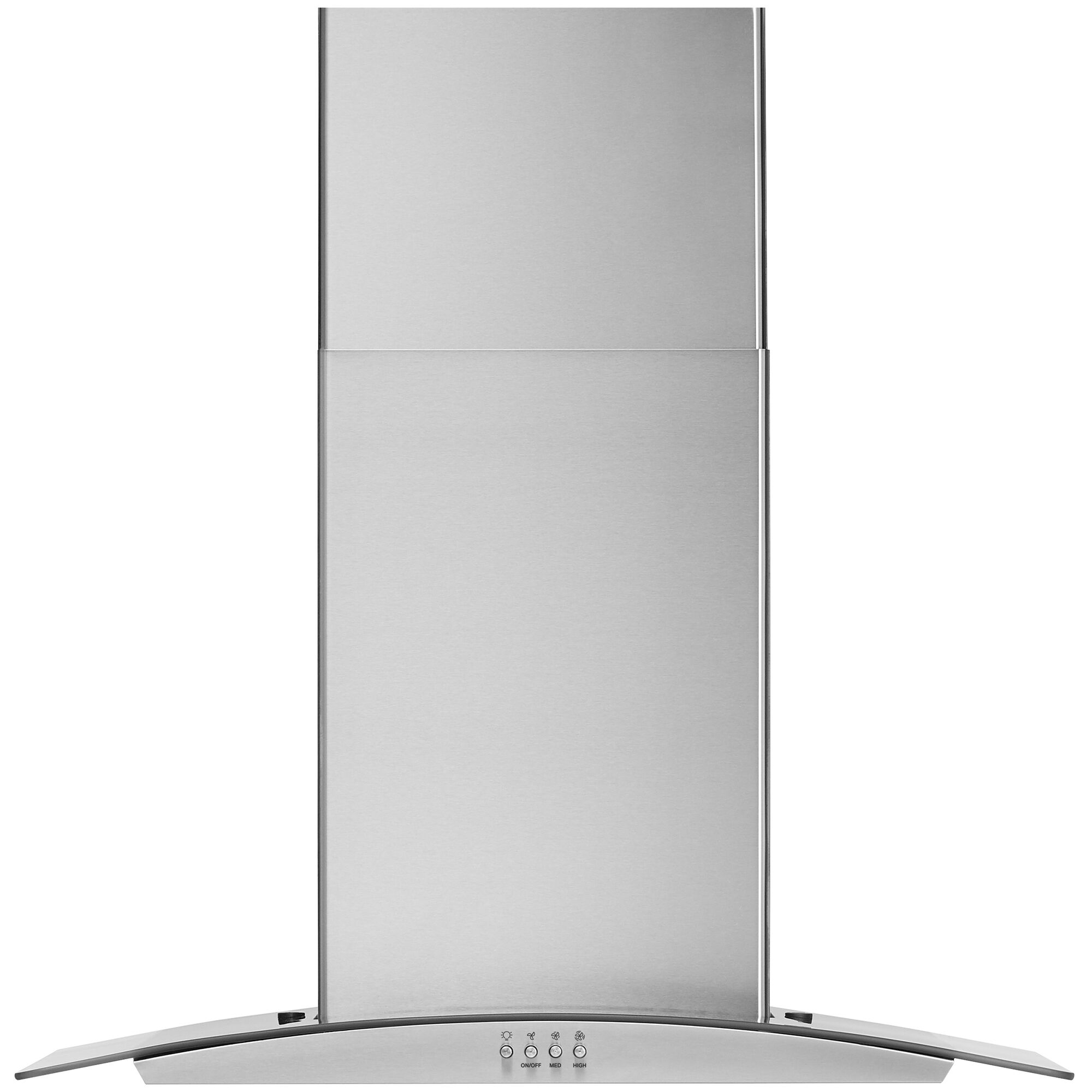 Whirlpool WVW51UC0LS 30-inch convertible chimney style wall mount range hood in stainless steel, shown on white background.