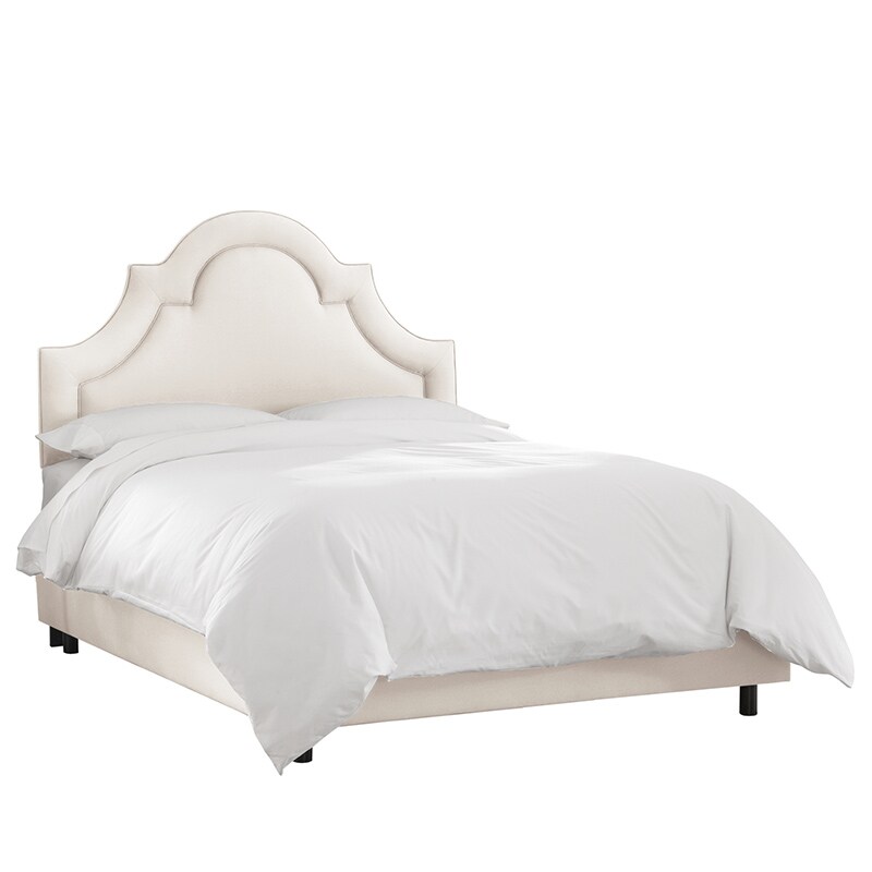 Skyline Furniture Arched Border Linen King Size Upholstered Bed Talc