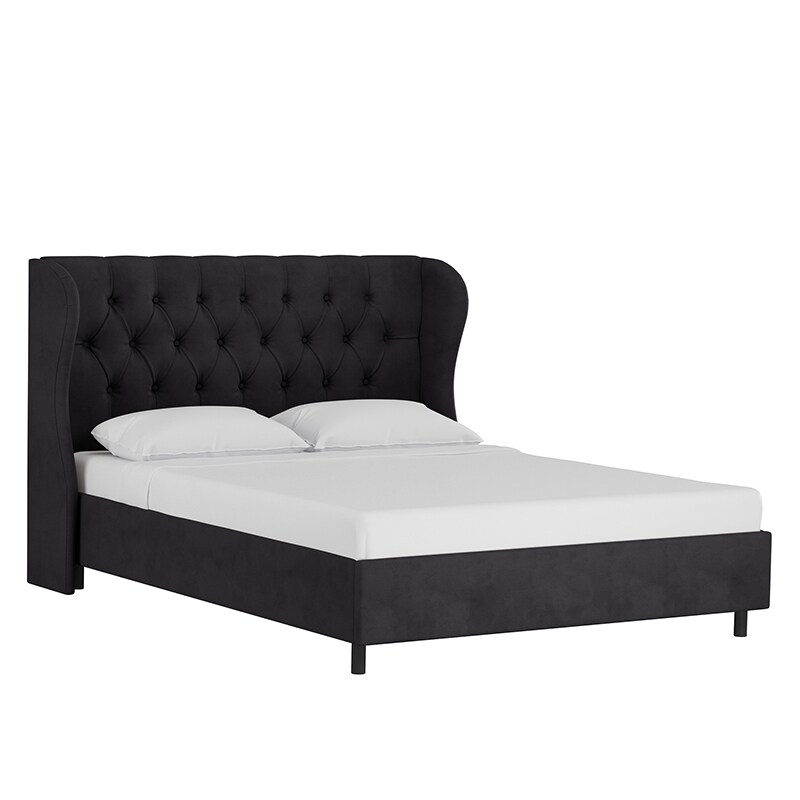 Skyline California King Tufted Wingback Platform Bed in Velvet Black
