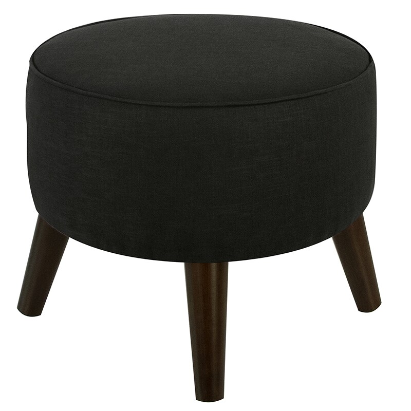 Skyline Furniture Round Linen Fabric Ottoman with Splayed Legs Black