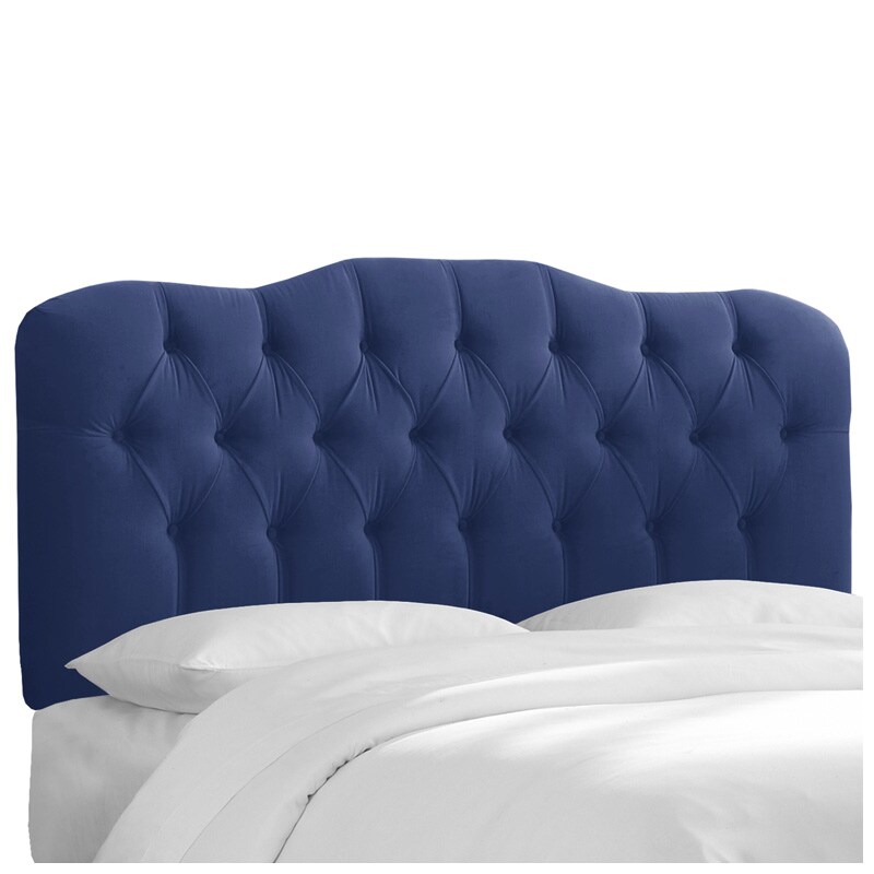 Skyline Furniture Tufted Velvet Fabric Queen Size Upholstered Headboard Navy Blue PCRichard