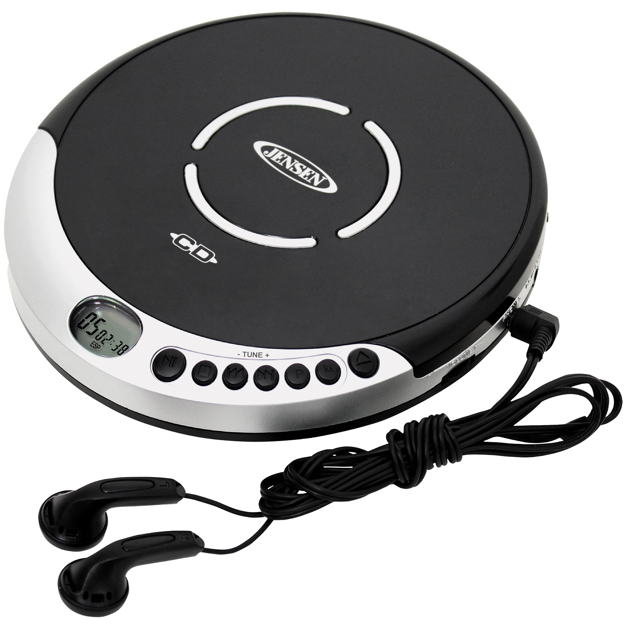 Jensen Portable CD Player with Earbuds, LCD Display & 60 Sec. Skip