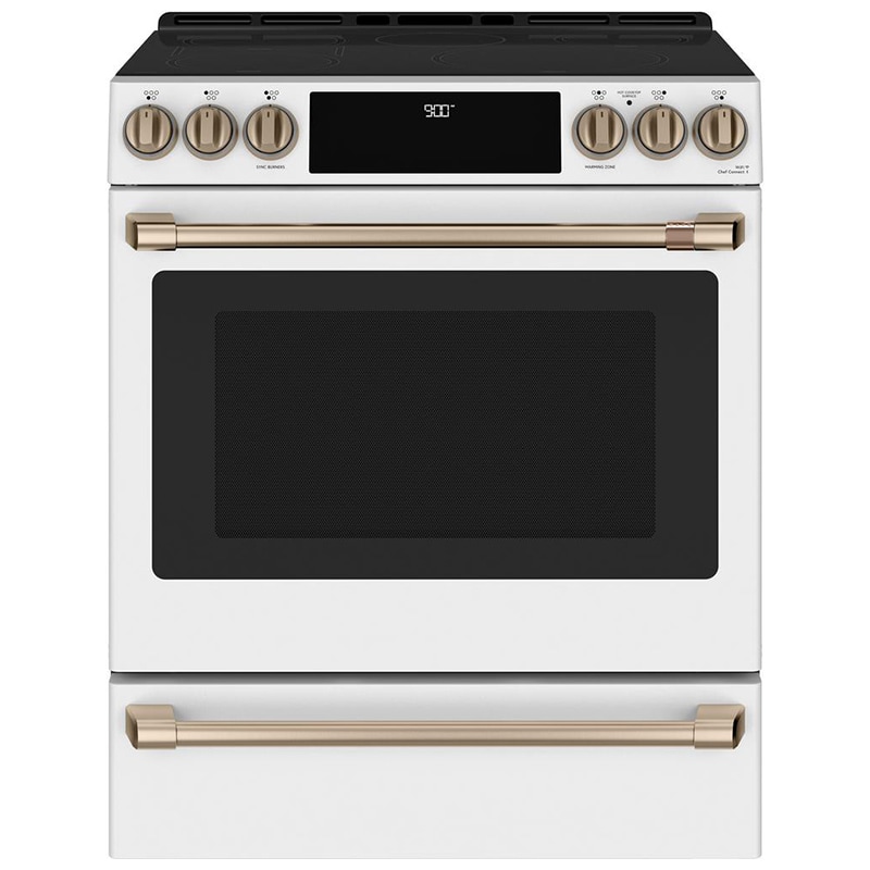 Cafe 30 Free Standing Electric Range Matte White With Brushed