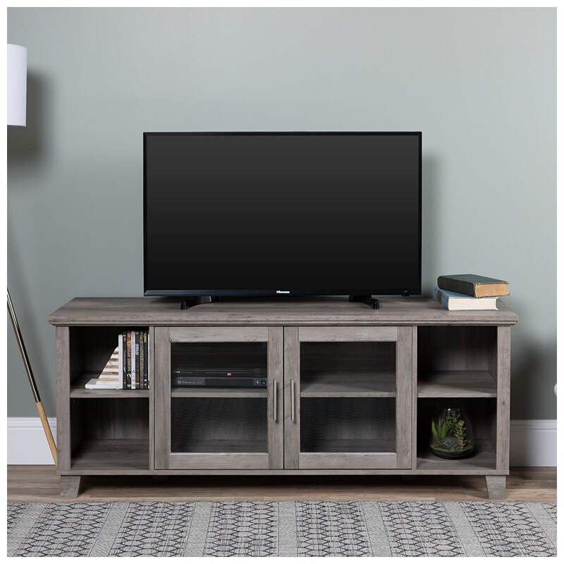 Walker Edison 58" Rustic Wood TV Stand with Glass Doors Grey Wash