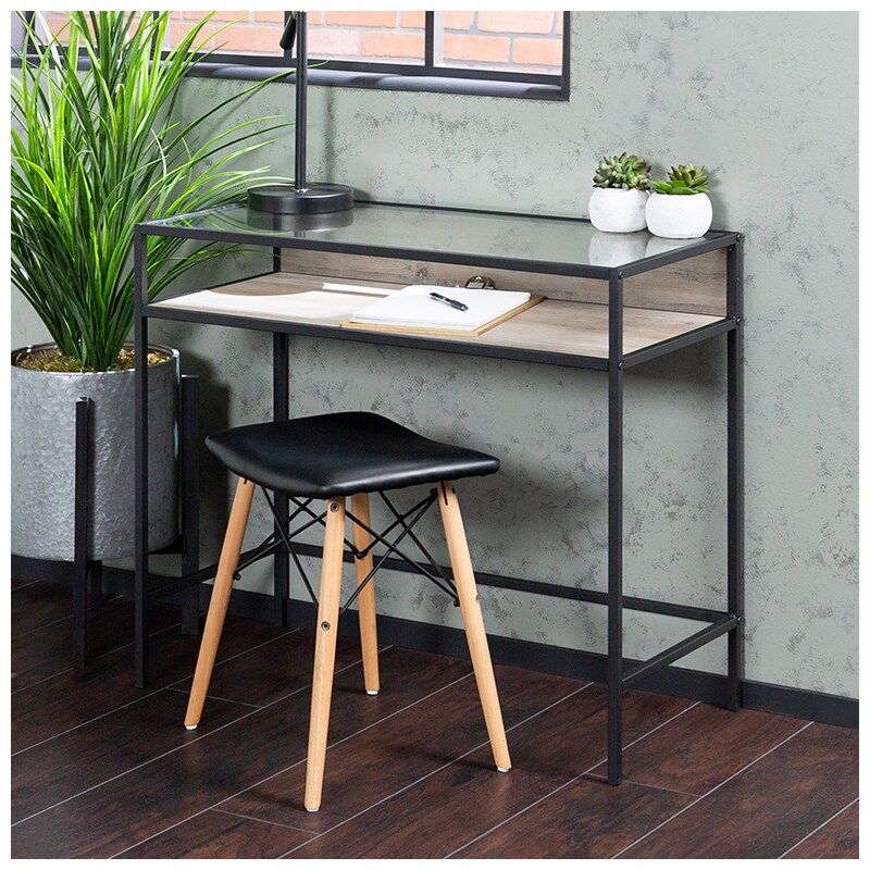 Walker Edison 35 Modern Wood Computer Desk With Glass Grey Wash