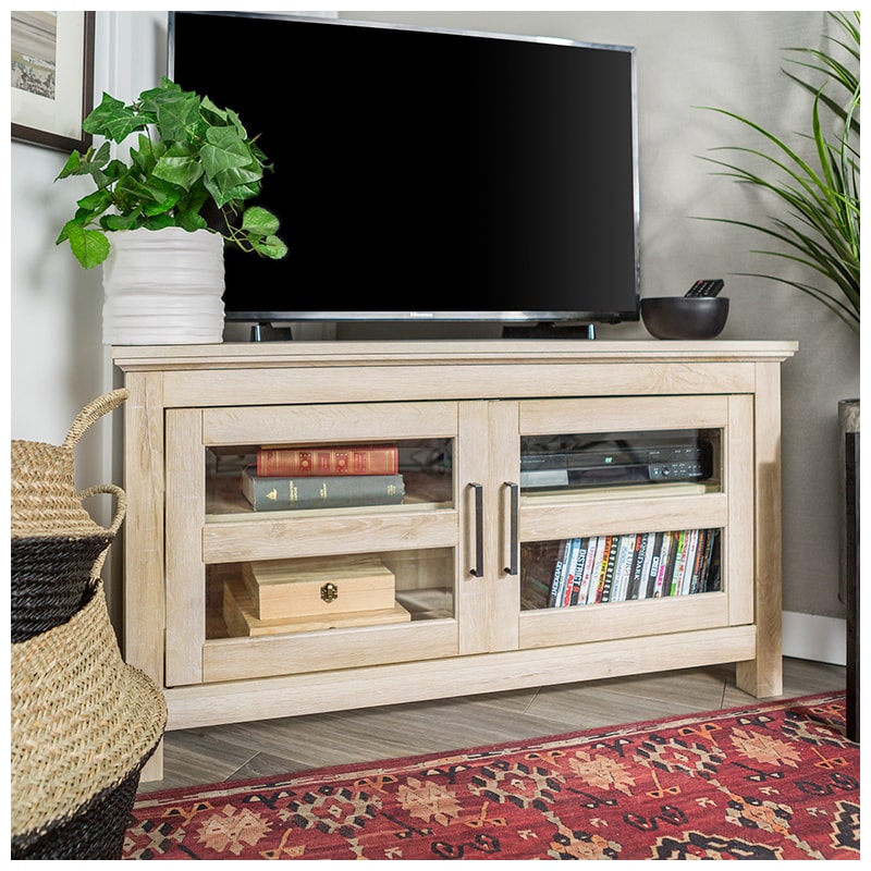 Walker Edison 44" Wood Corner TV Stand Storage Console White Oak