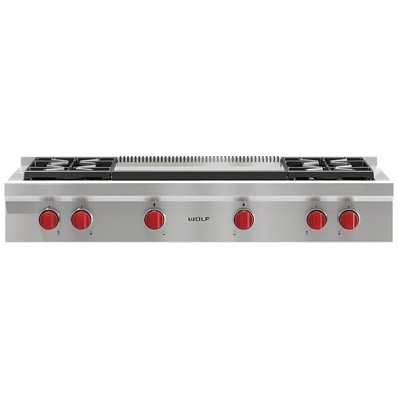 Wolf 48" ProStyle Gas Rangetop 4 Burners Double Griddle Stainless