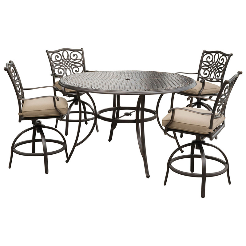 Hanover Traditions 5 Piece 56 Round Cast Top Bar Height Dining Set With Swivel Chairs Tan Pcrichard Com Traddn5pcbr